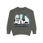 Anime Crewneck Sweatshirt — Trio Graphic with Arabic Text, Retro Glitch Aesthetic