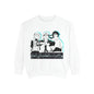 Anime Crewneck Sweatshirt — Trio Graphic with Arabic Text, Retro Glitch Aesthetic