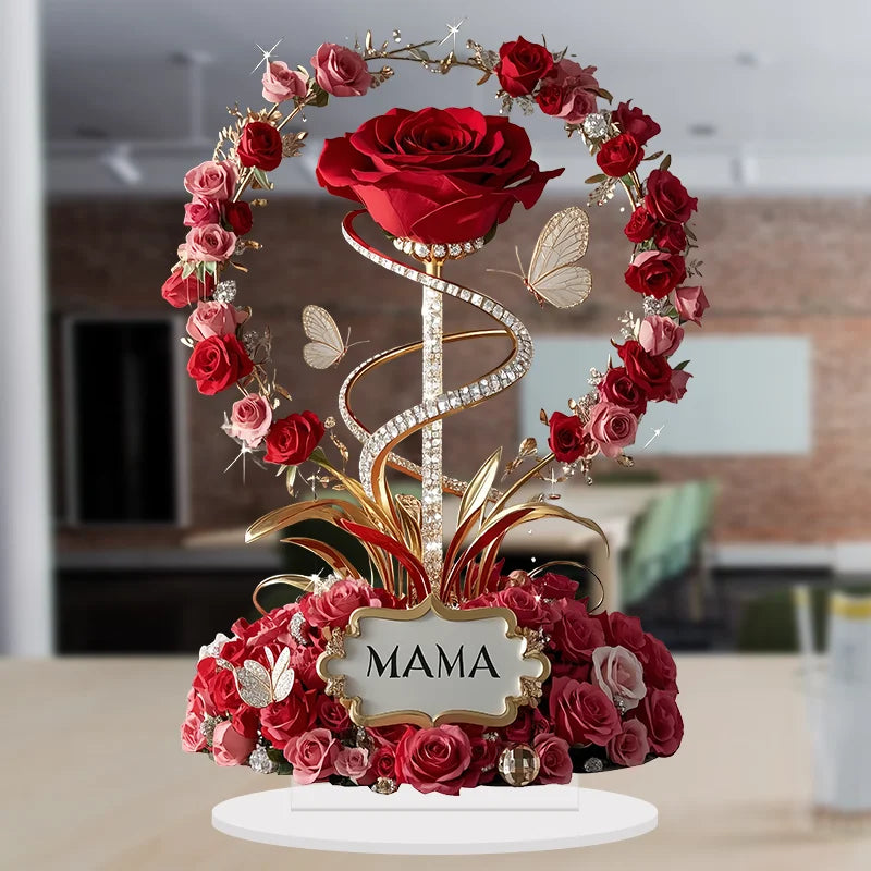 Red Roses Flat Elegant Desk Decora Filial Child to Mother Gifts