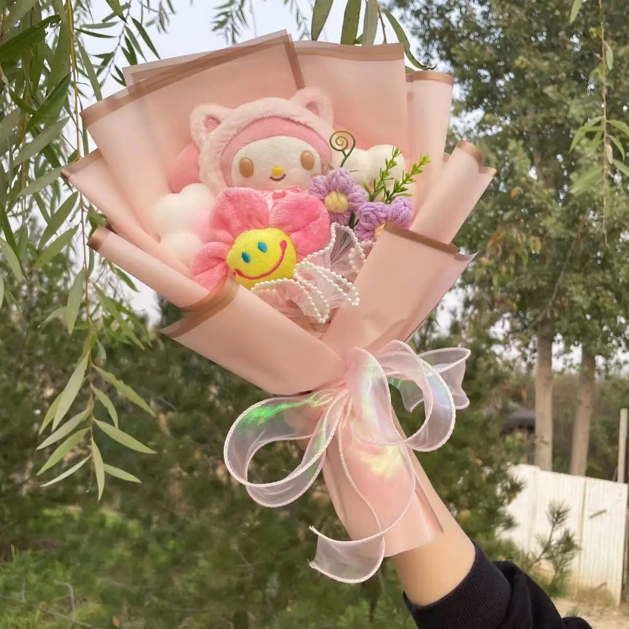 Cartoon My Melody Kuromi Cinnamoroll Kt Cat Plush Doll Creative Flower Bouquet Valentine Christmas Graduation Birthday Gift