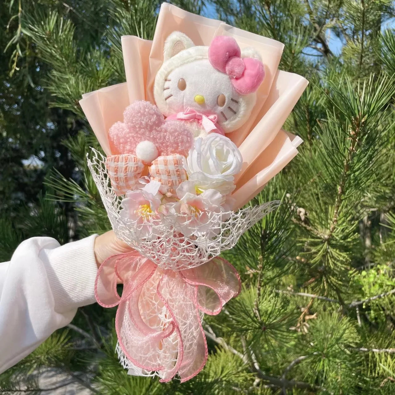 Cartoon My Melody Kuromi Cinnamoroll Kt Cat Plush Doll Creative Flower Bouquet Valentine Christmas Graduation Birthday Gift