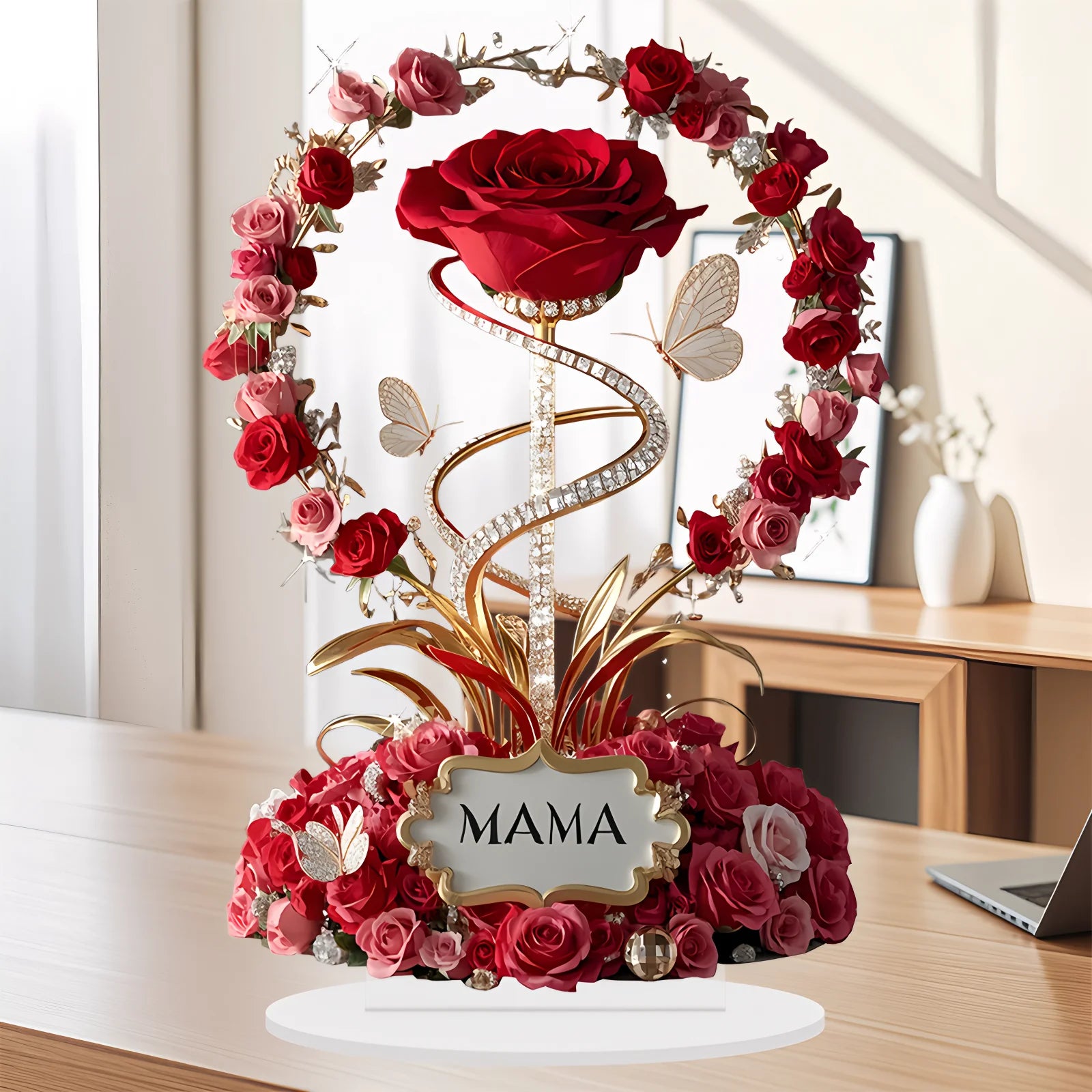 Red Roses Flat Elegant Desk Decora Filial Child to Mother Gifts